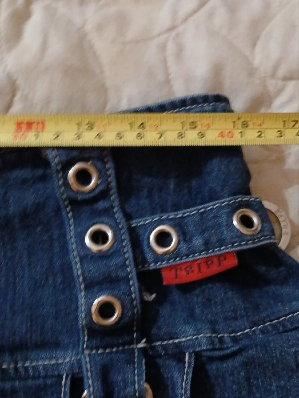 Vtg Tripp NYC Dark Denim Pleated Mini Skirt with Grommet Suspender Straps